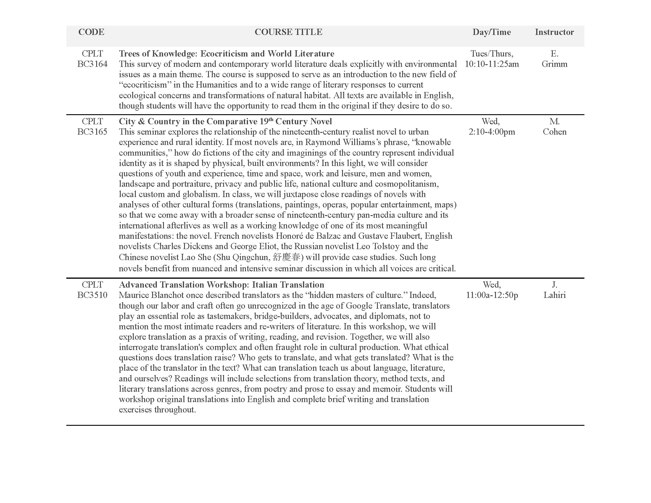 Our Courses Barnard College